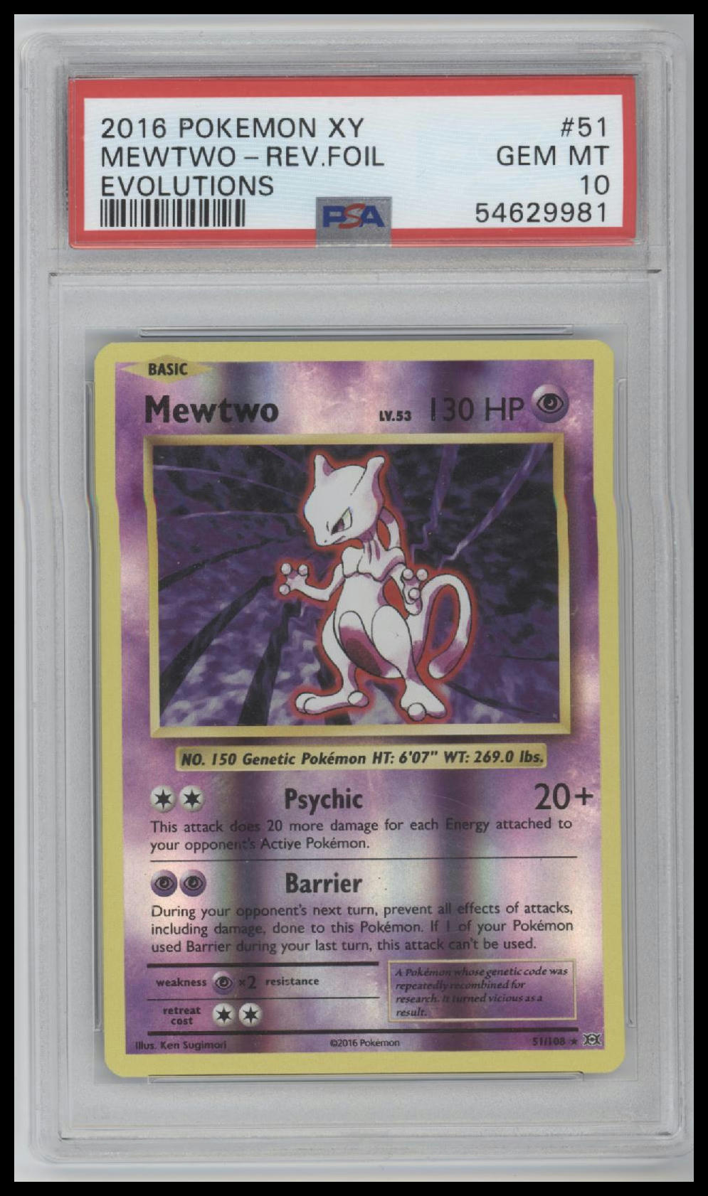 2016 Pokemon Xy Evolutions Evolutions Mewtwo-Rev.Foil 10 PSA #51