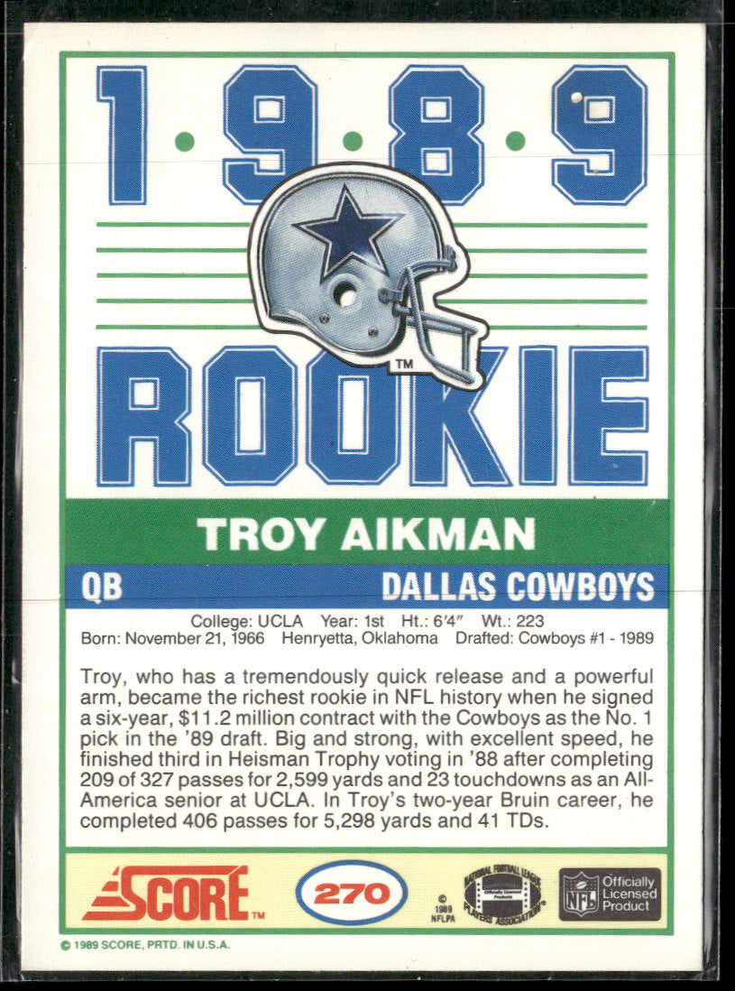 1989 Score Troy Aikman Rookie #270