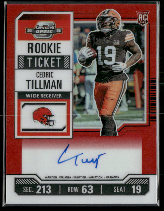 2023 Panini Contenders Optic Rookie Ticket Red Auto #/99 Cedric Tillman #104