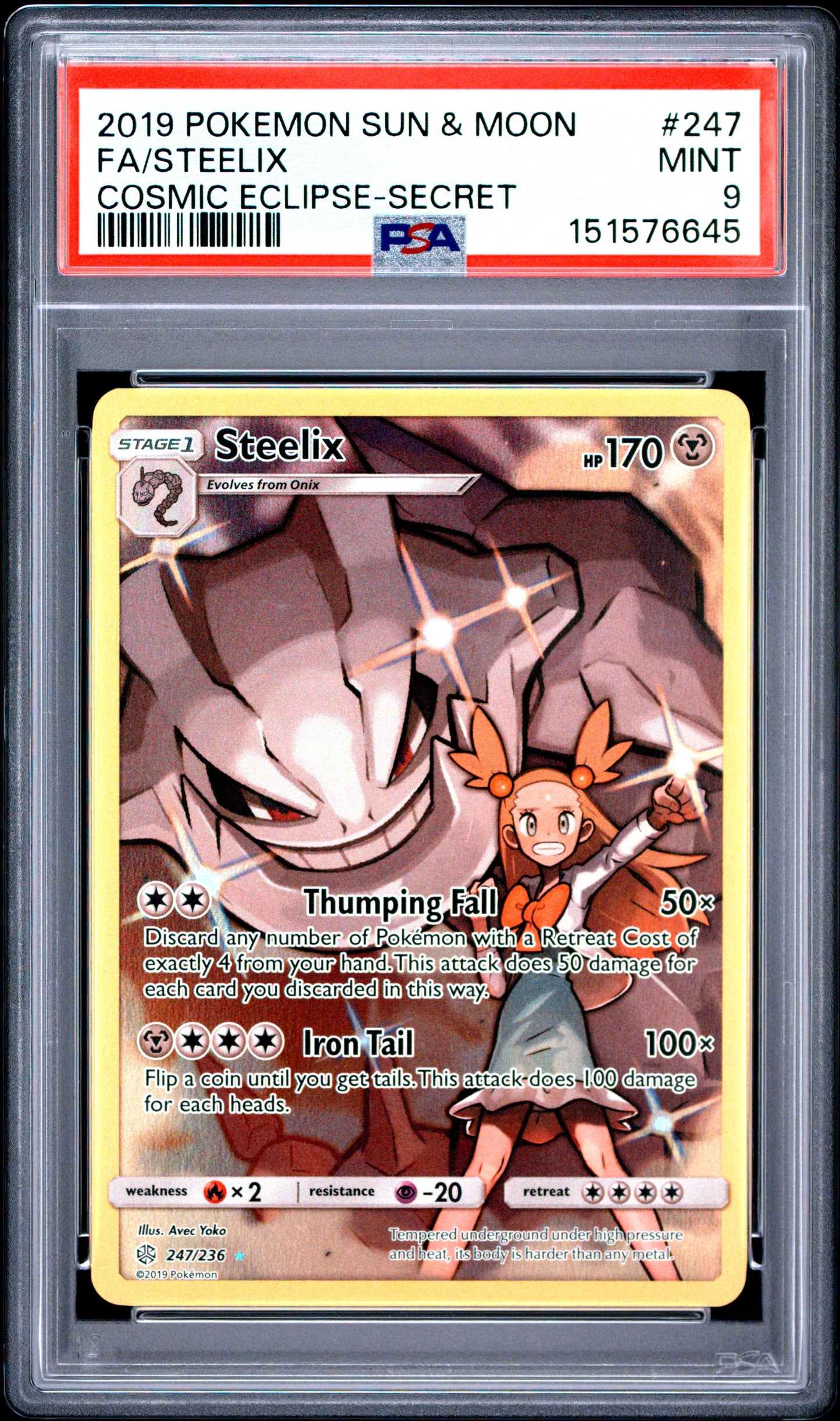 2019 Pokemon Sun & Moon Cosmic Eclipse-Secret Fa/Steelix 9 PSA #247