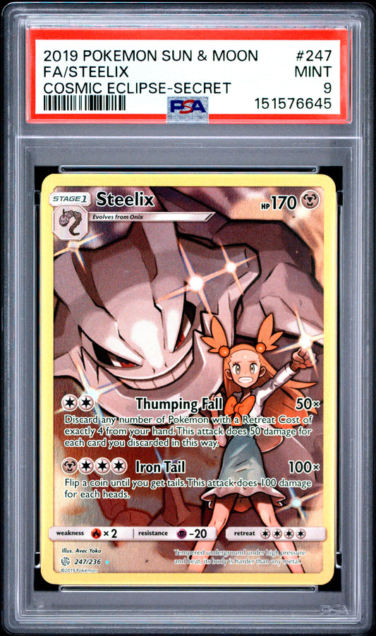 2019 Pokemon Sun & Moon Cosmic Eclipse-Secret Fa/Steelix 9 PSA #247