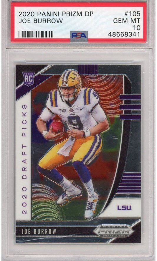 Graded 2020 Panini Prizm Draft Picks Joe Burrow #105 Rookie RC Football Card PSA 10 Gem Mint