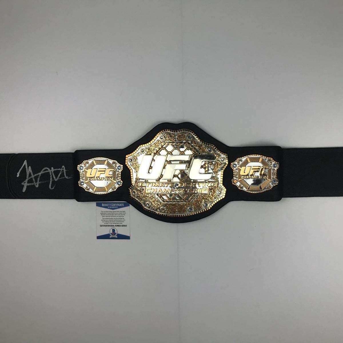 Autographed/Signed Khabib Nurmagomedov Black Toy Replica UFC Championship Title Belt Beckett BAS COA