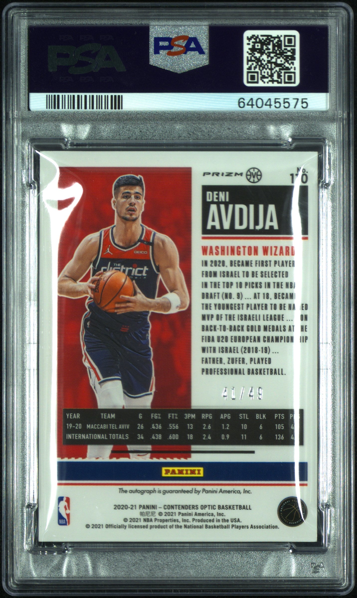 2020 Panini Contenders Optic Variation-Autograph-Blue Deni Avdija 9 PSA #110