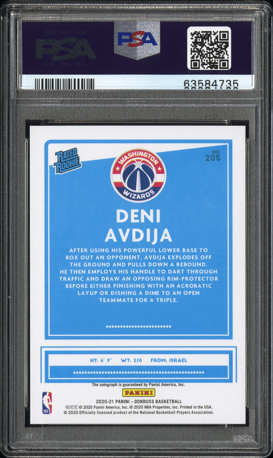 2020 Panini Donruss Sig-Red/Blue Laser Deni Avdija 9 PSA #205
