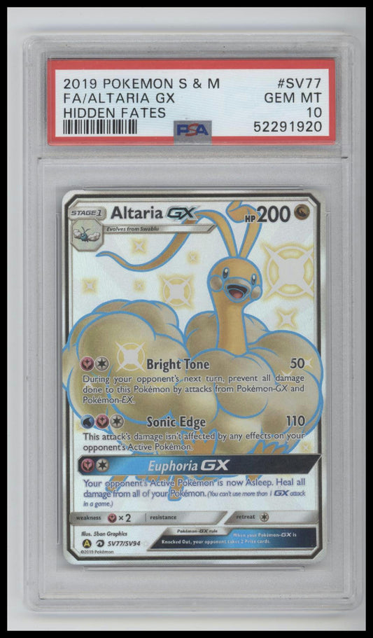 2019 Pokemon Sun & Moon Hidden Fates Hidden Fates Fa/Altaria Gx 10 PSA #SV77