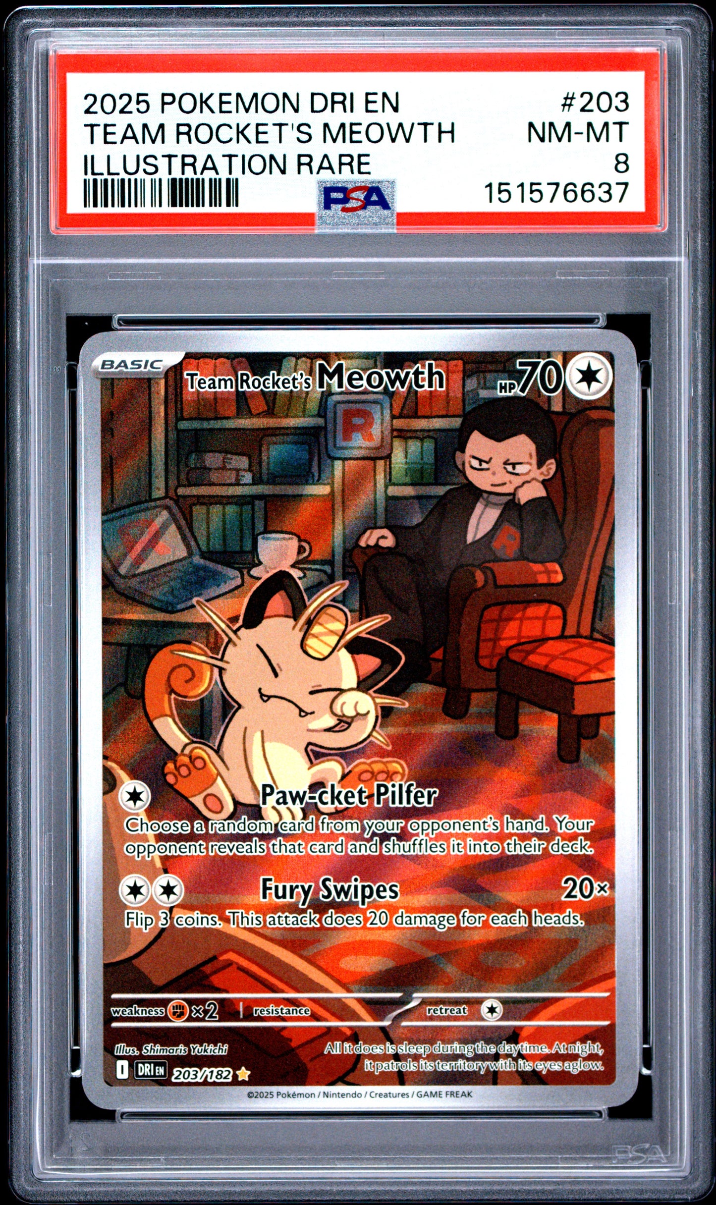 2025 Pokemon Dri En Illustration Rare Team Rocket'S Meowth 8 PSA #203