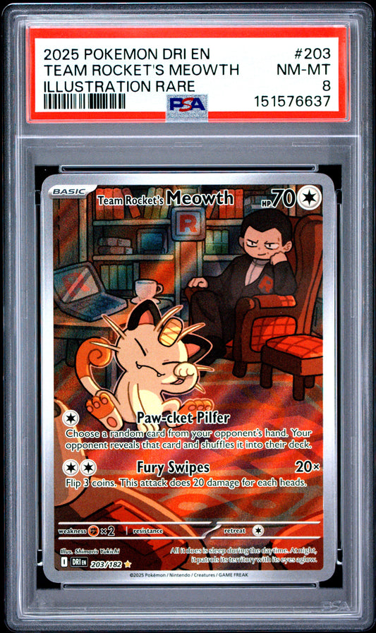 2025 Pokemon Dri En Illustration Rare Team Rocket'S Meowth 8 PSA #203