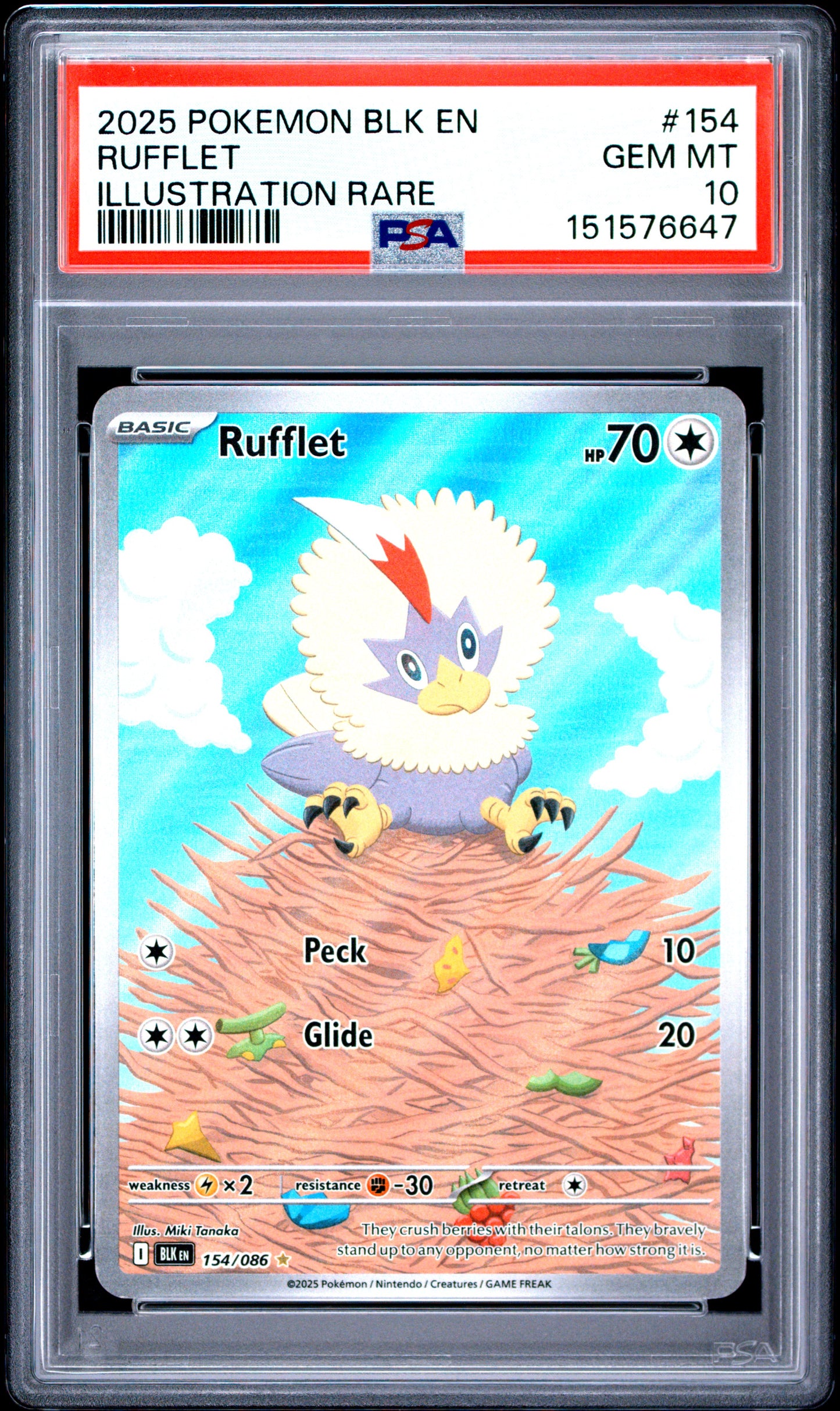 2025 Pokemon Blk En-Black Bolt Illustration Rare Rufflet 10 PSA #154