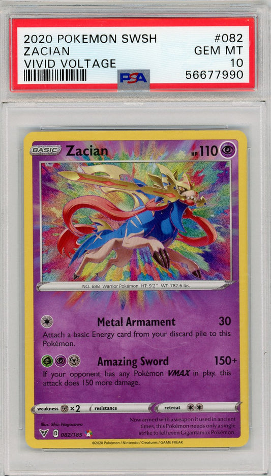 2020 Pokemon Sword & Shield Vivid Voltage Zacian 10 PSA #082