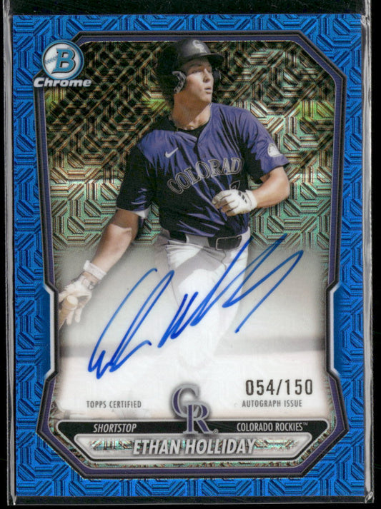 2026 Bowman Chrome Auto Mojo Blue Refractors Ethan Holliday #/150 #BMA-EH