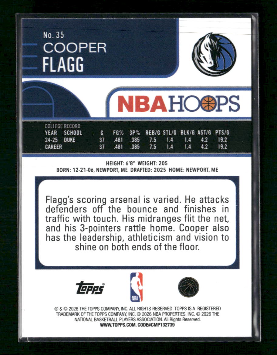 2025-26 Hoops Cooper Flagg Rookie #35