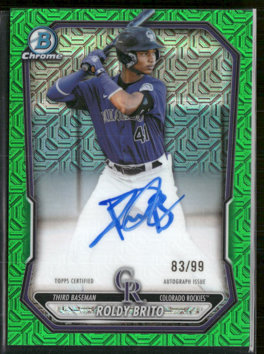 2026 Bowman Chrome Prospect Auto Green Mojo #/99 Roldy Brito #BMA-RB