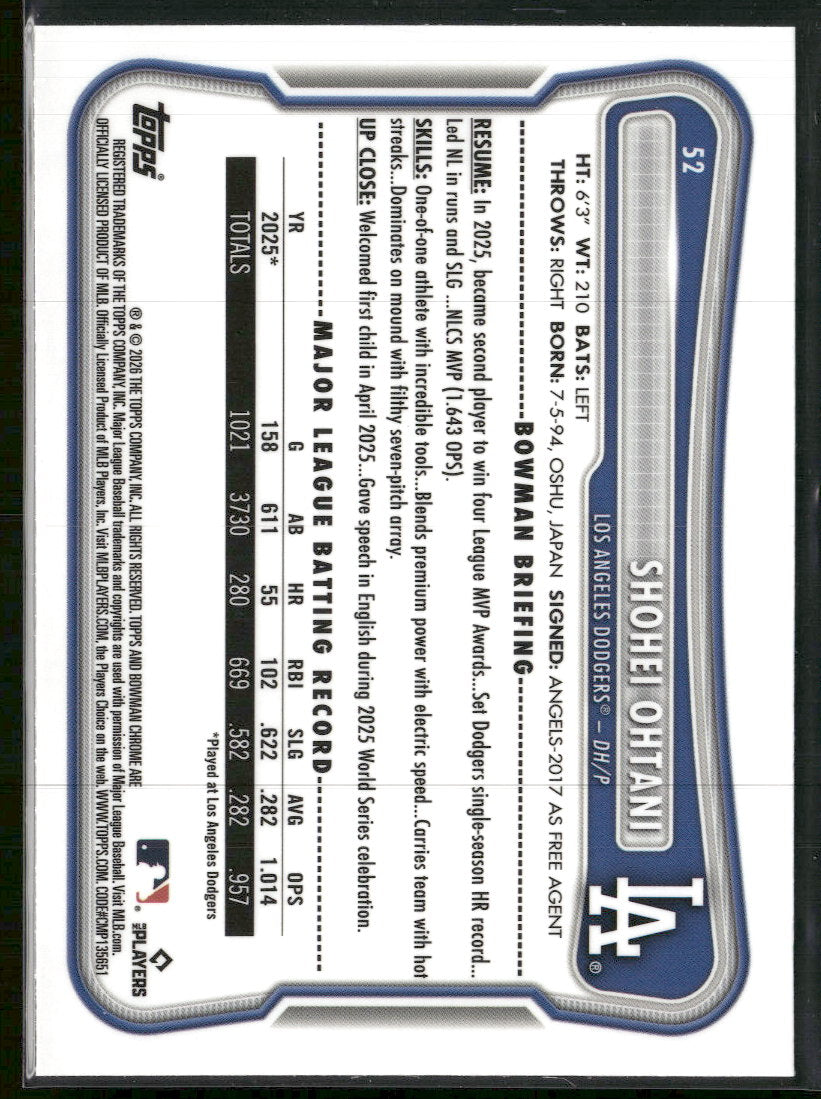 2026 Bowman Chrome Mojo Refractors Shohei Ohtani #52