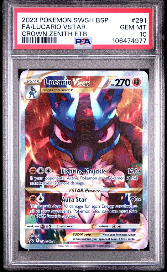 2023 Pokemon Swsh Black Star Promo Crown Zenith Etb Fa/Lucario Vstar 10 PSA #291