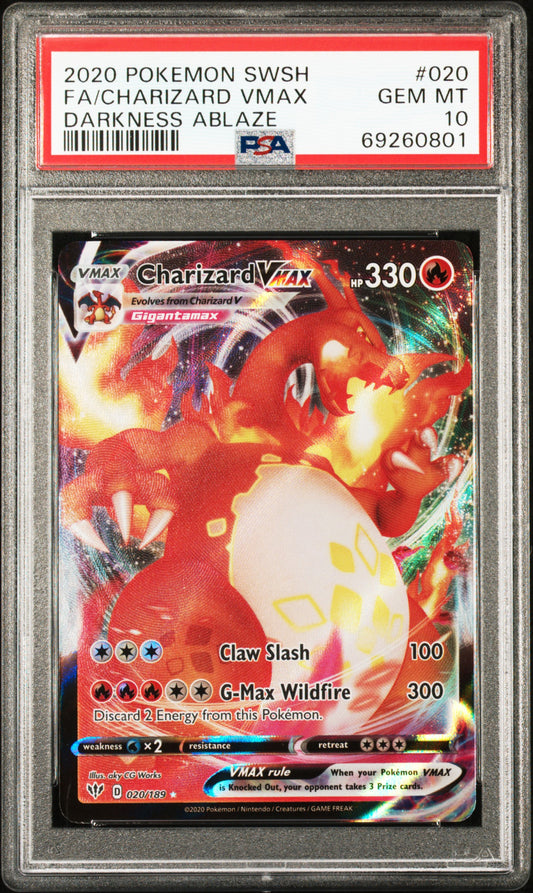 2020 Pokemon Sword & Shield Darkness Ablaze Fa/Charizard Vmax 10 PSA #020