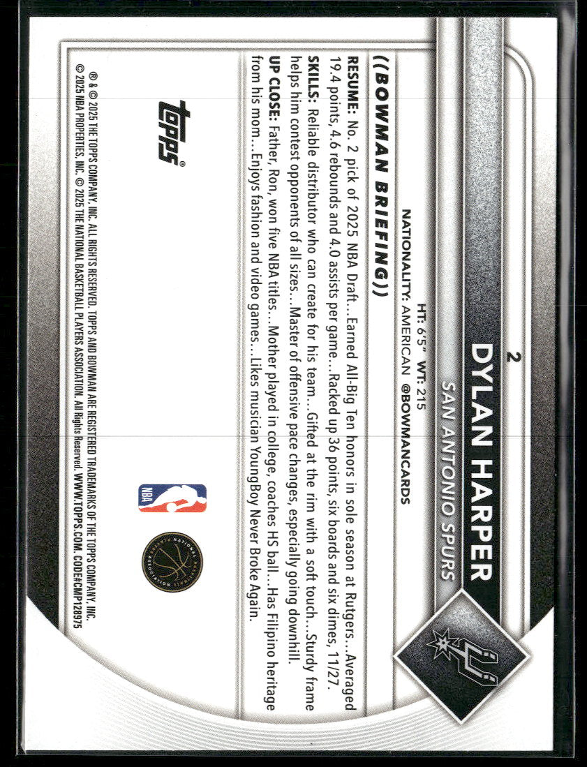2025-26 Bowman Blue Border Dylan Harper RC #/150 #2