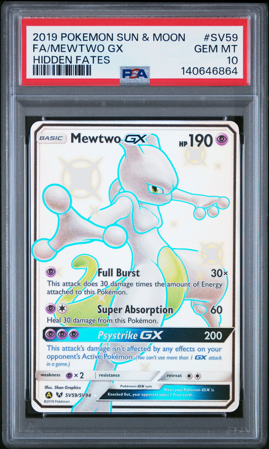 2019 Pokemon Sun & Moon Hidden Fates Hidden Fates Fa/Mewtwo Gx 10 PSA #SV59