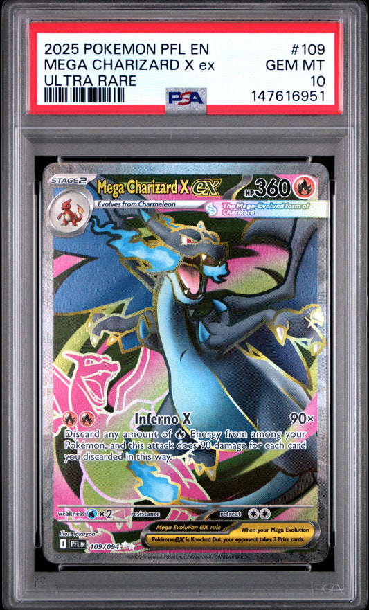 2025 Pokemon Pfl En-Phantasmal Flames Ultra Rare Mega Charizard X Ex 10 PSA #109