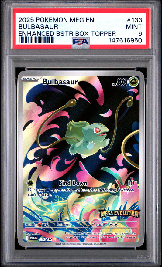 2025 Pokemon Meg En-Mega Evolution Enhanced Bstr Box Topper Bulbasaur 9 PSA #133