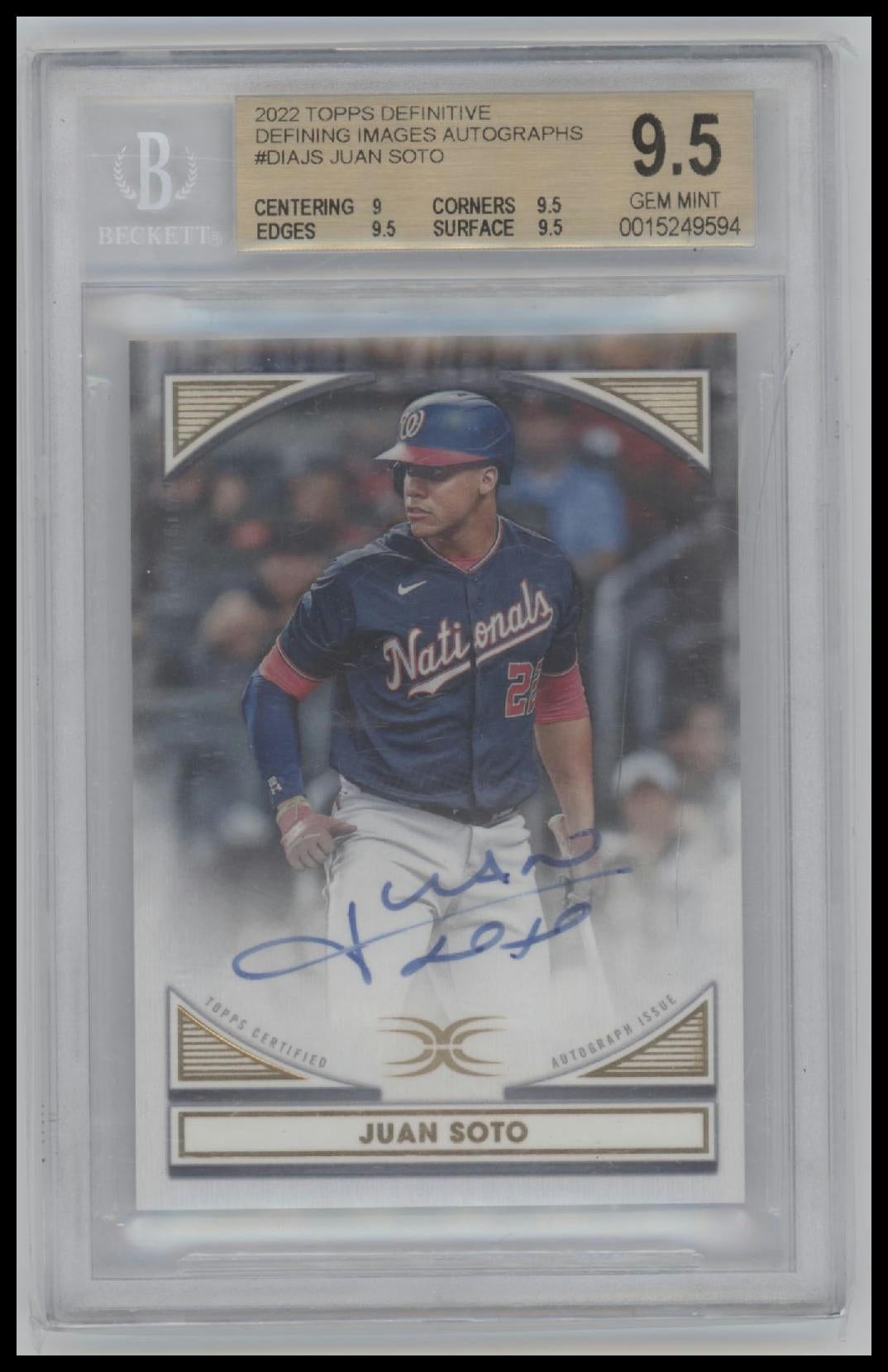 2022 Topps Definitive Defining Images Autographs Juan Soto 9.5 BGS #DIAJS