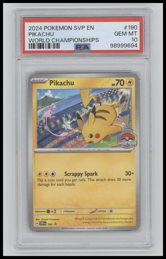 2024 Pokemon Sv Black Star Promo World Championships Pikachu 10 PSA #190