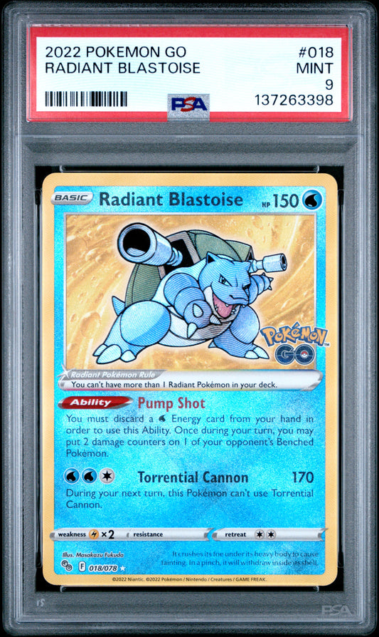 2022 Pokemon Go Radiant Blastoise 9 PSA #018