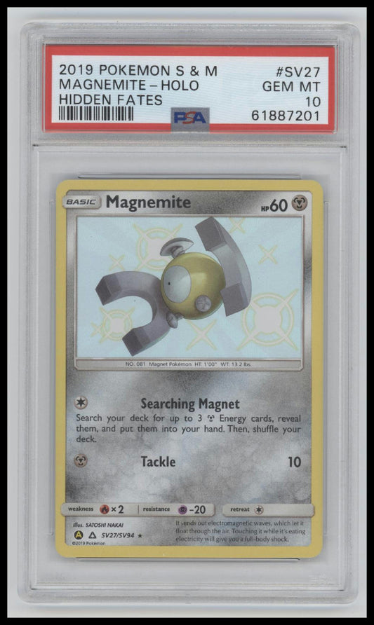 2019 Pokemon Sun & Moon Hidden Fates Magnemite-Holo 10 PSA #SV27
