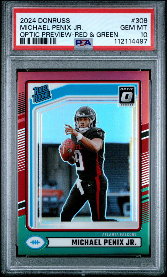 2024 Panini Donruss Optic Preview-Red & Green Michael Penix Jr. 10 PSA #308