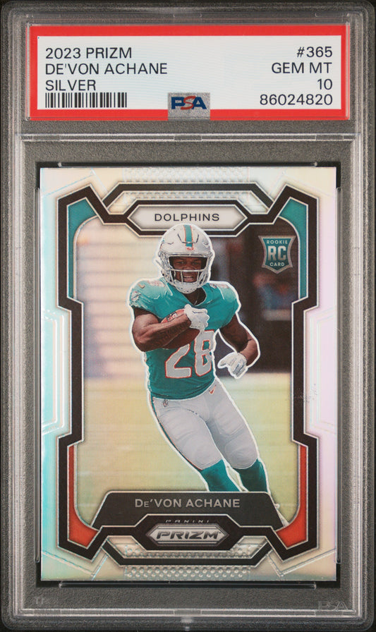 2023 Panini Prizm Silver Prizm De'Von Achane 10 PSA #365