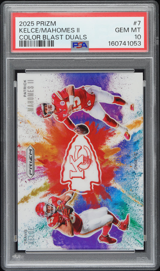 2025 Panini Prizm Color Blast Duals Kelce/Mahomes II #7 PSA 10