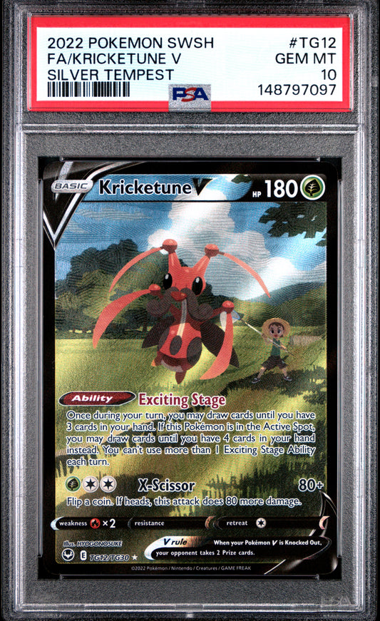 2022 Pokemon SWSH Tempest Silver Tempest Fa/Kricketune V 10 PSA #TG12