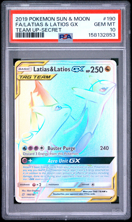 2019 Pokemon Sun & Moon Team Up Team Up-Secret Fa/Latias & Latios Gx 10 PSA #190