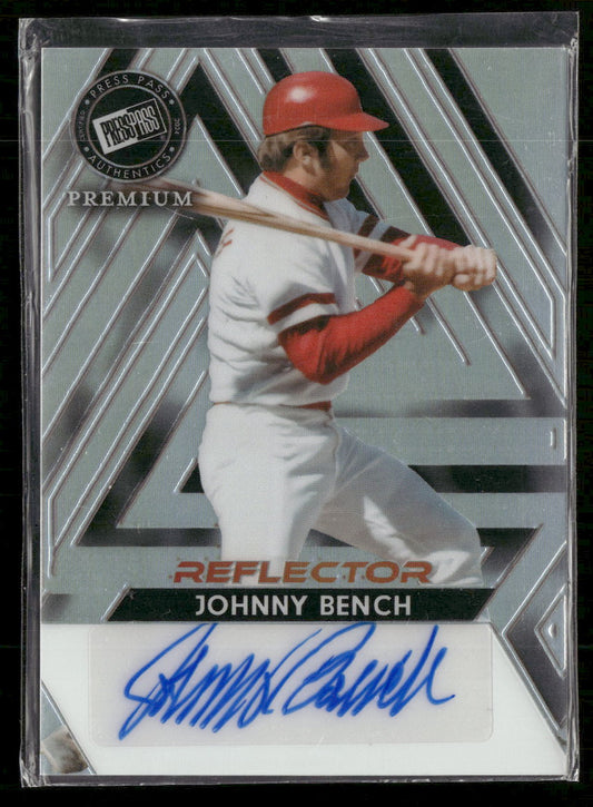 2024 Leaf Press Pass Reflector #/35 Johnny Bench Auto #BA-JB1