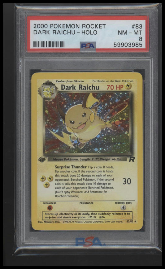 2000 Pokemon Rocket Dark Raichu-Holo 8 PSA #83 1st Edition Label Error