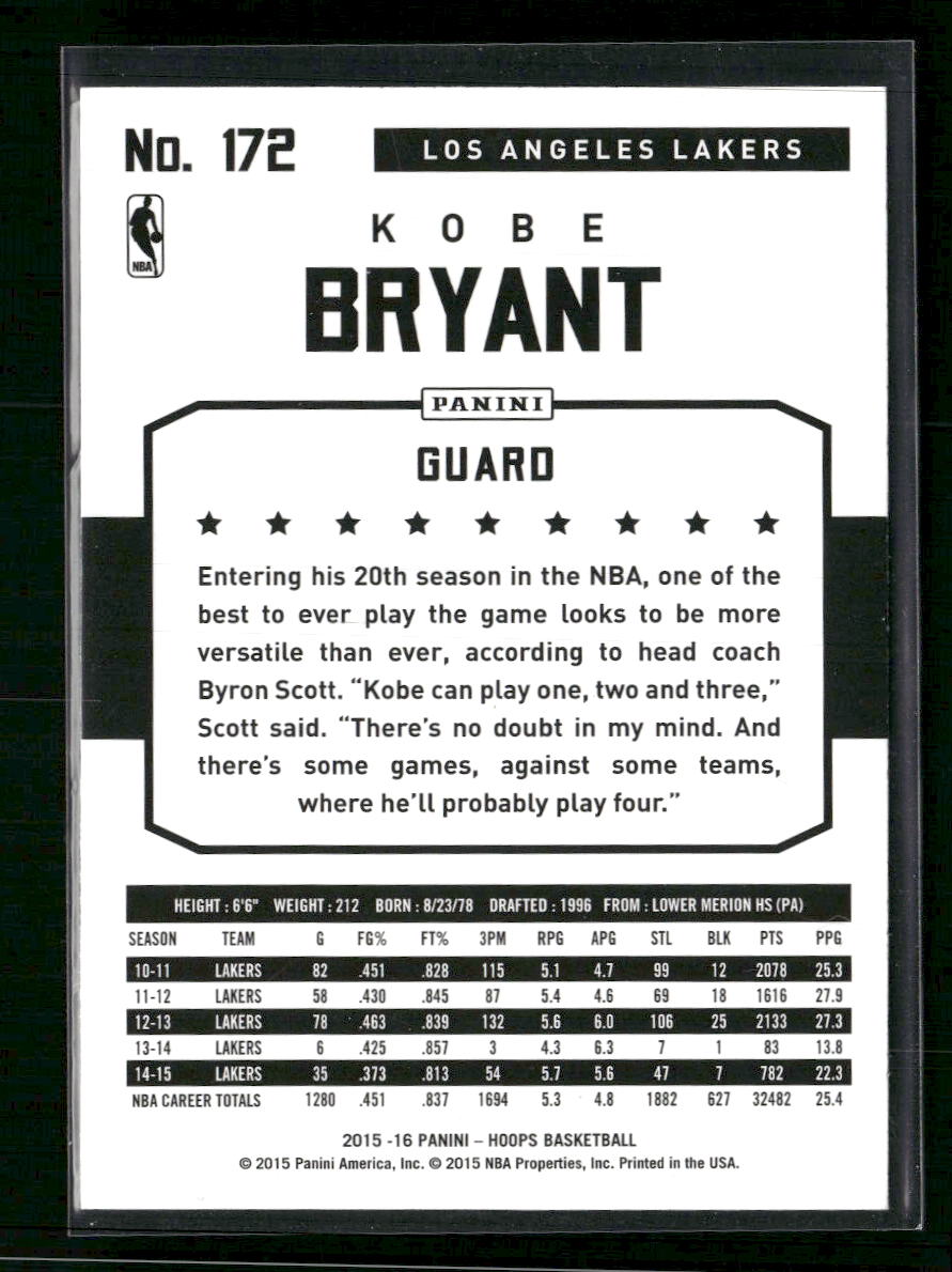 2015-16 Hoops Kobe Bryant #172