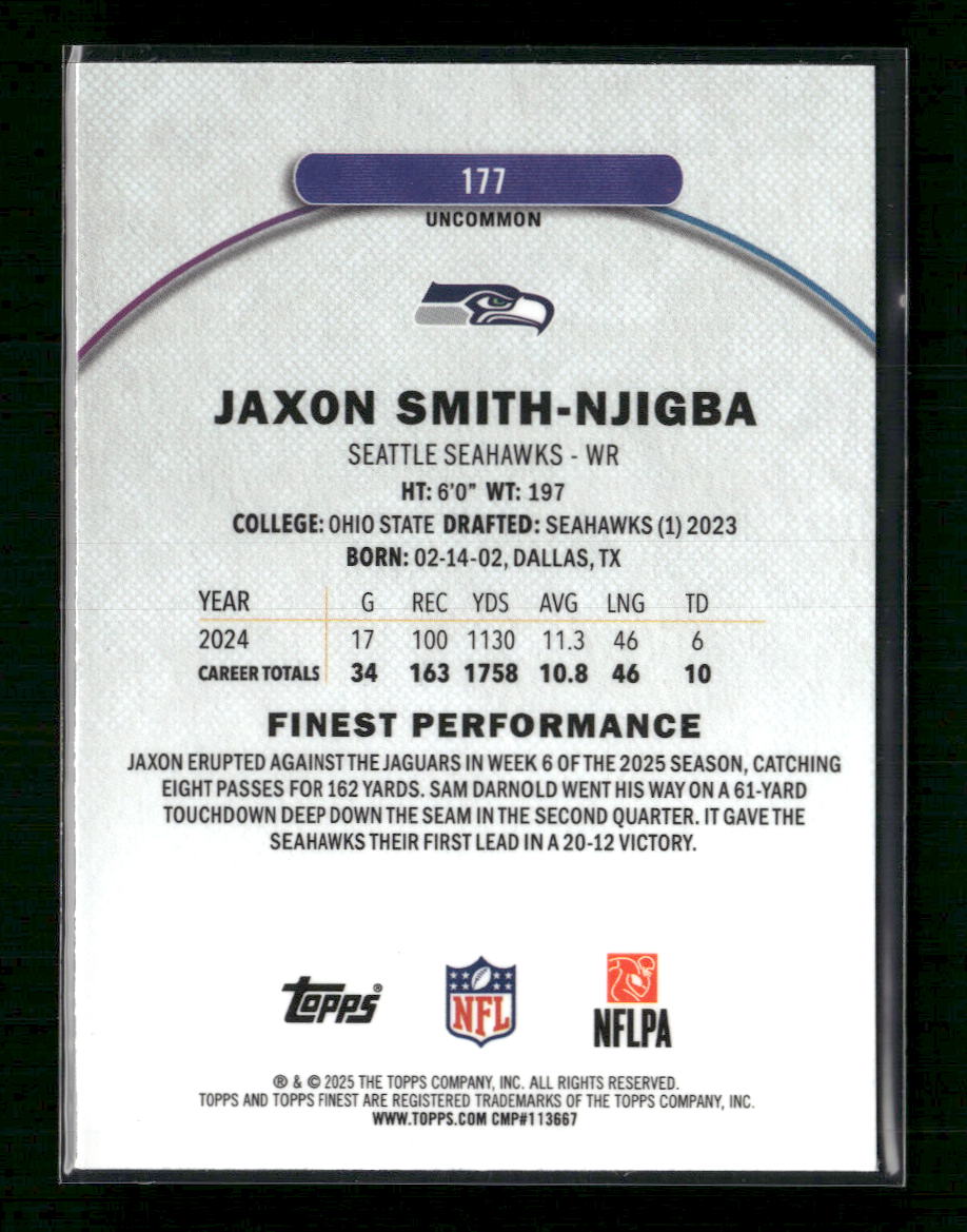 2025 Finest Purple X-Fractor Jaxon Smith-Njigba #/99 #177