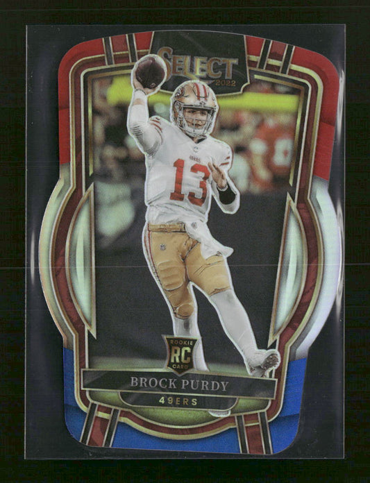 2022 Panini Select Red and Blue Prizm Die Cut Brock Purdy Rookie #213