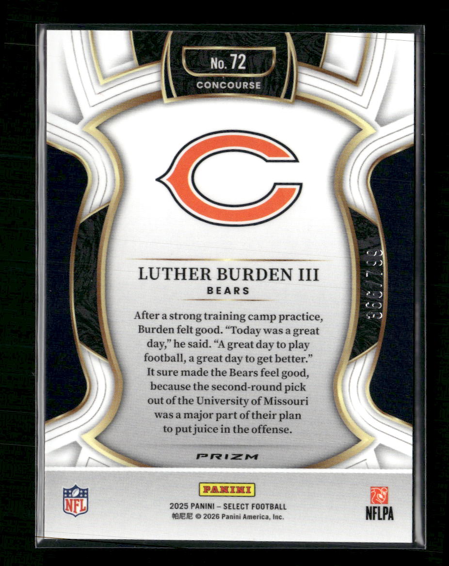 2025 Panini Select White Prizm Shock Luther Burden III Rookie #/799 #72