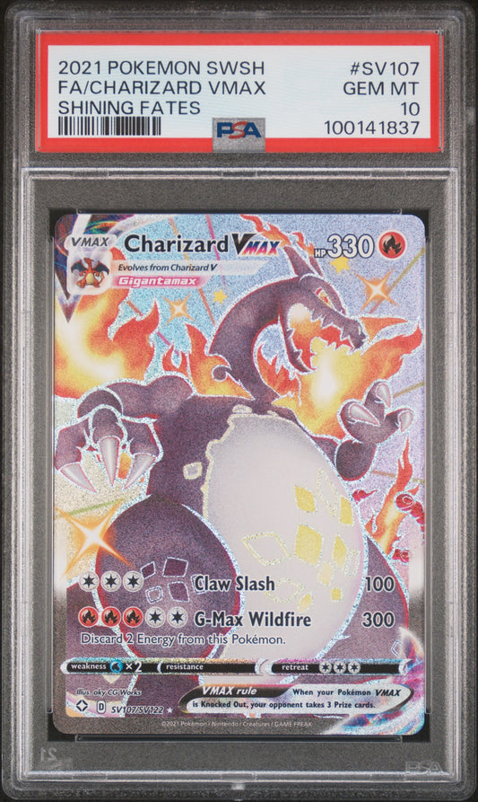 2021 Pokemon Sword & Shield Shining Fates Fa/Charizard Vmax 10 PSA #SV107