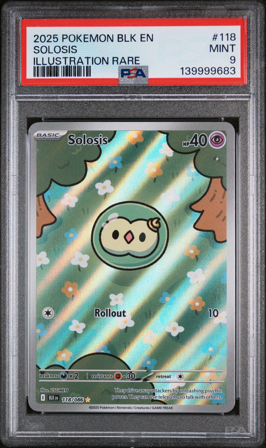2025 Pokemon Blk En-Black Bolt Illustration Rare Solosis 9 PSA #118