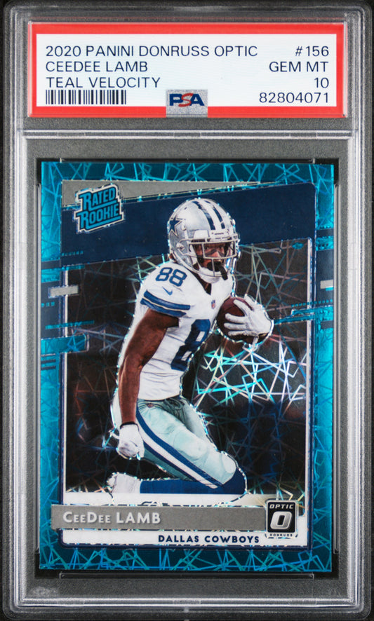 2020 Panini Donruss Optic Teal Velocity Ceedee Lamb 10 PSA #156