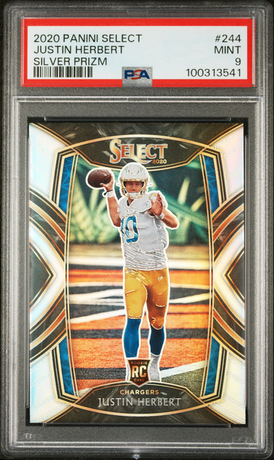 2020 Panini Select Silver Prizm Justin Herbert 9 PSA #244