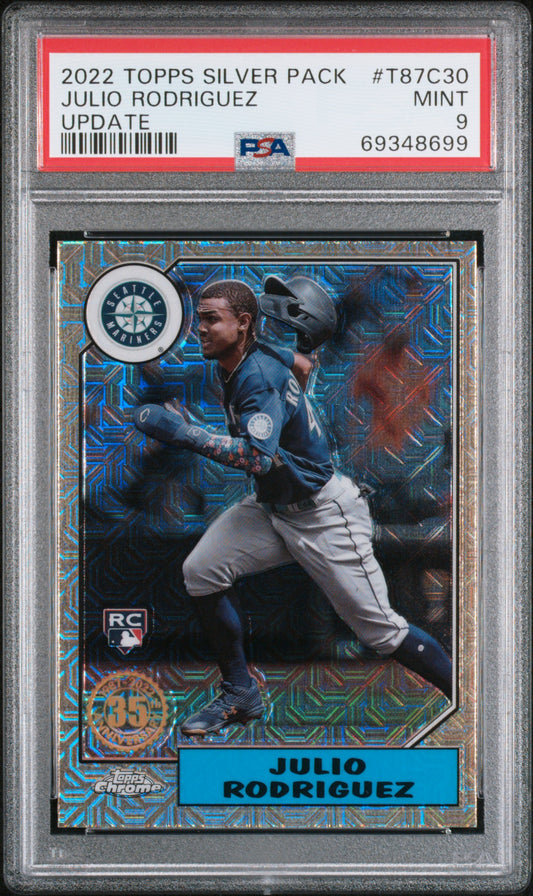 2022 Topps Silver Pack 1987 Chrome Promo Update Julio Rodriguez 9 PSA #T87C30
