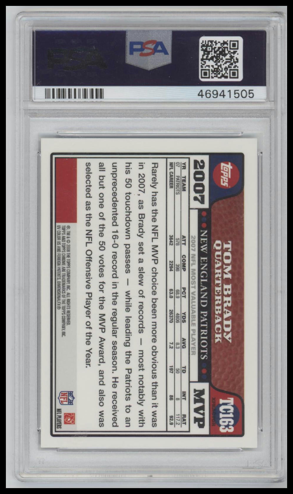 2008 Topps Chrome Xfractor Tom Brady 9 PSA #TC163