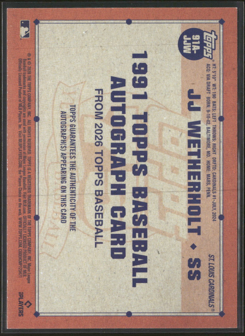 2026 Topps 35th Anniversary Autographs Gold JJ Wetherholt #/50 Auto #91A-JJW