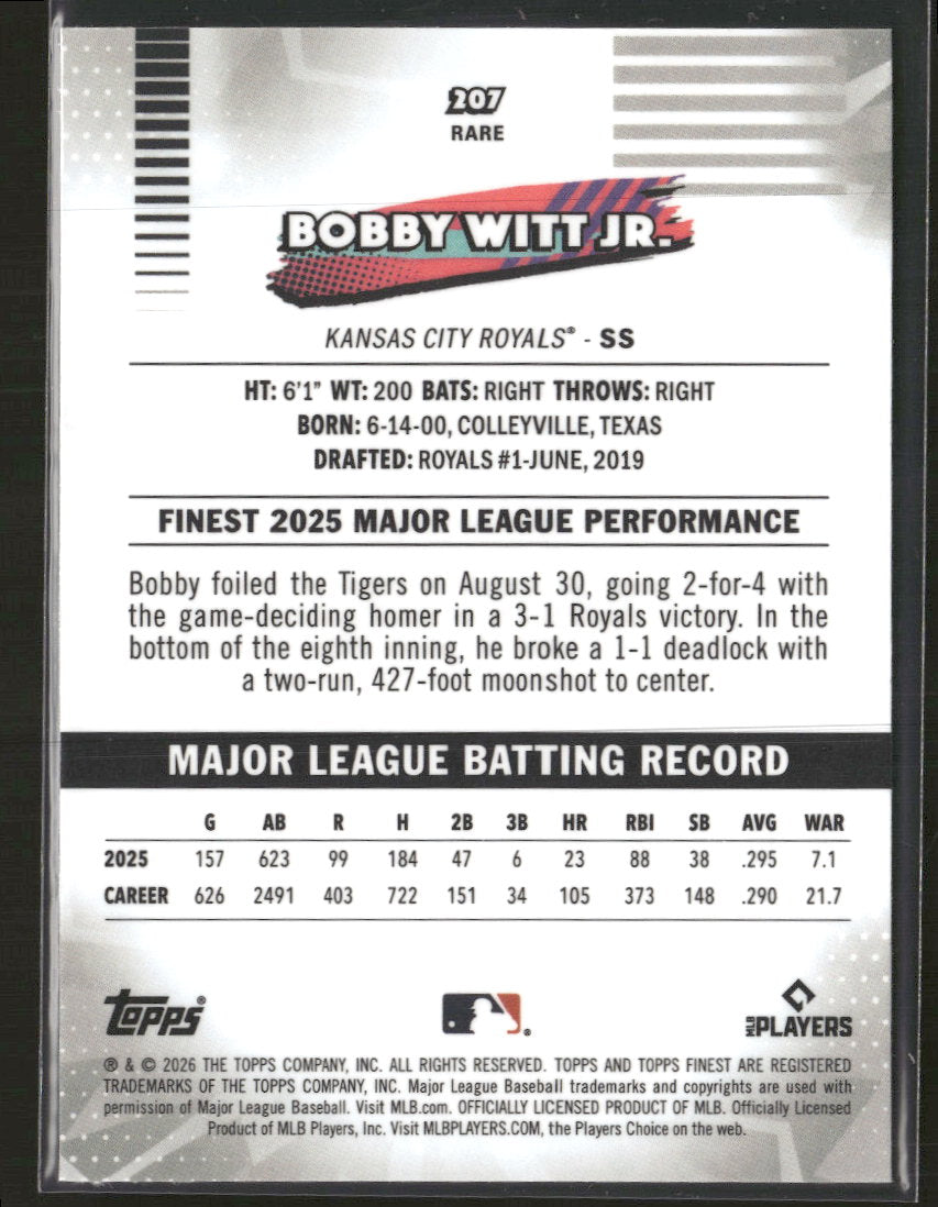 2026 Finest Blue Refractors Bobby Witt Jr. #/150 #207