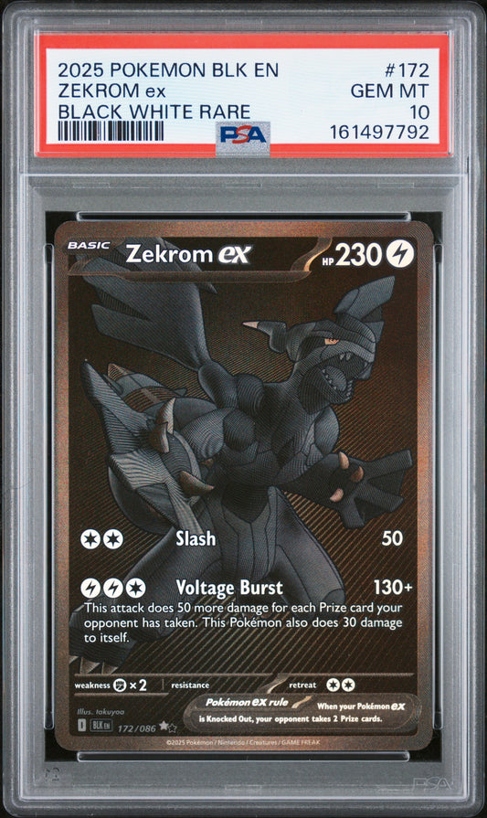 2025 Pokemon Blk En-Black Bolt Black White Rare Zekrom Ex 10 PSA #172