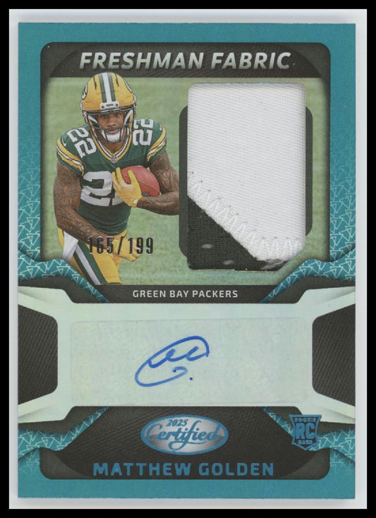 2025 Panini Certified Freshman Fabric Teal Matthew Golden #/199 Auto #FBC-MGN
