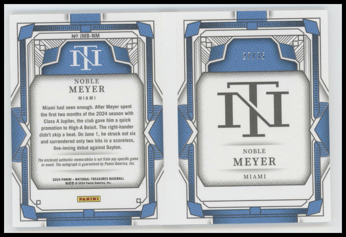 2024 Panini National Treasures Jumbol Booklet Noble Meyer #/35 Auto #JMB-NM